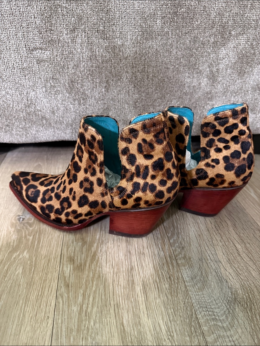 Ariat Leopard Print Ankle Booties with Turquoise Lining - Picture 3 of 8